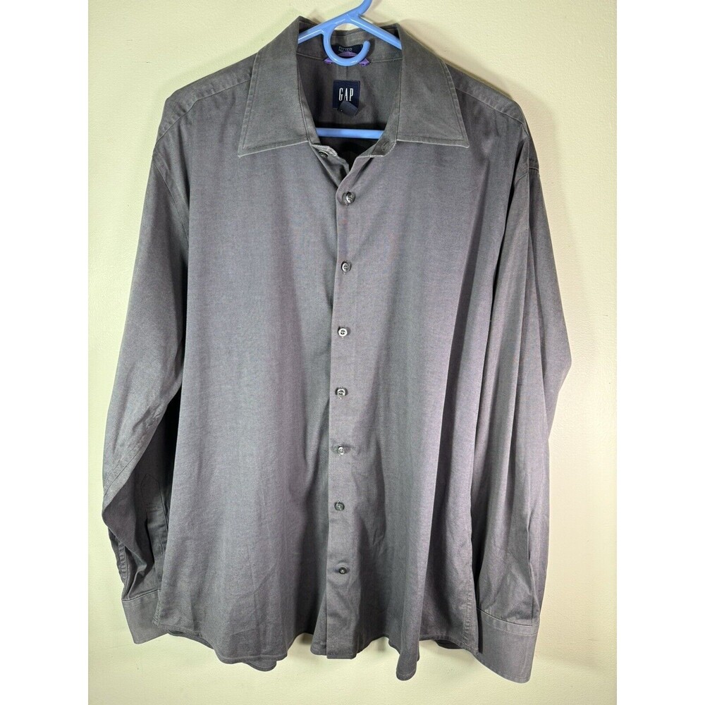 Gap Mens XL Gray Button Up Shirt Long Sleeve Cotton Casual Dress Collared.